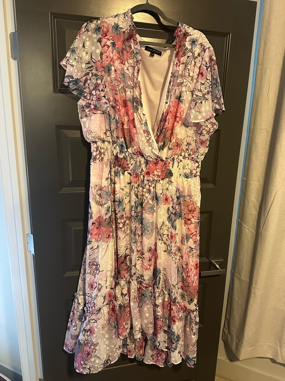 Lane Bryant Pink Floral V-Neck Midi Dress